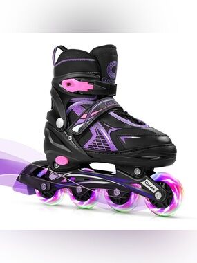 Ganex Kids Adjustable Inline Skates in Black, Purple & Pink with Light-Up Wheels